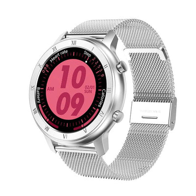 Women's Full Touch Sports Smartwatch with Menstrual Calendar - Silver / Mesh - Oncros