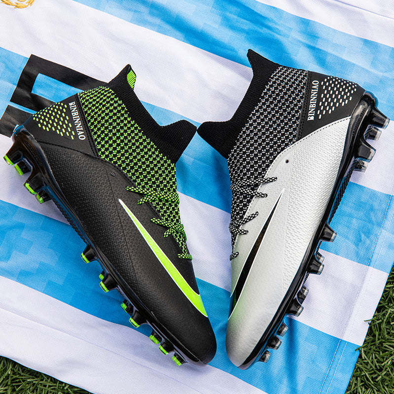 Indoor High Ankle Soccer Shoes Training Adult Non-Slip FG Football Boots Men Light Sneakers - Silver Black FG / 38 - Oncros