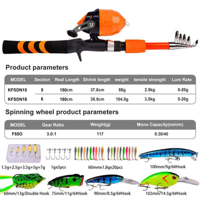 Children Fishing Pole Ultralight Fishing Rod+Fishing Reel+Fishing Lures with Storage Bag - Oncros