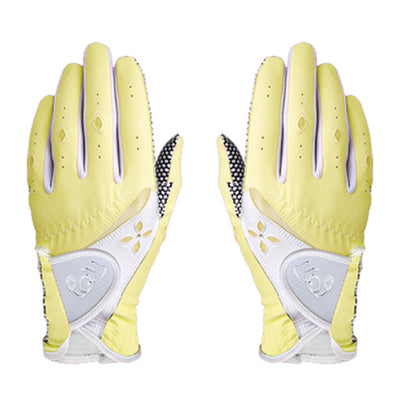 Women Golf Gloves Top Soft Breathable PU Leather Non-Slip 2pcs - yellow / 17 - Oncros