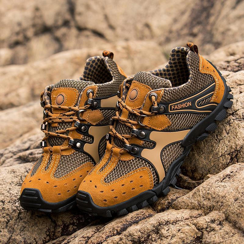 Hiking Shoes Waterproof Breathable Elastic Leather Walking Tour Beach Rock Outdoor Men Climbing Trekking Shoes - Yellow / 38 - Oncros