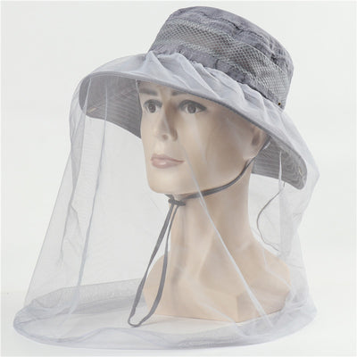 Outdoor Bucket Hat Mesh Anti Mosquito UV Protection Sun Hats Unisex - Grey - Oncros