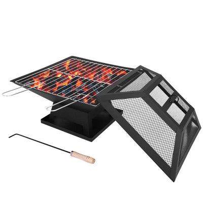 Steel Square BBQ Grill / Fire Pit For Garden Picnic With Loophole 47cm - Oncros