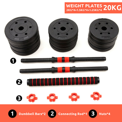 2 in 1 20kg/25kg Adjustable Dumbbells Set Weights Training for Home Gym - 20kg - Oncros