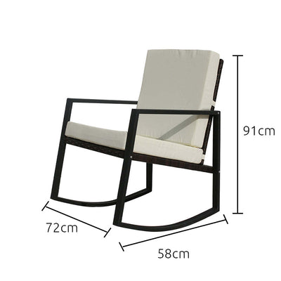 Ely-2 Modern Garden Rattan Rocking Leisure Chair with Tea Table 3Pcs，Black - Oncros