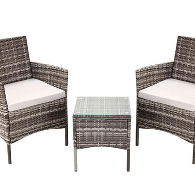 Ely-2 Brief Patio Rattan Chairs with Tea Table set 3Pcs，Dark Brown - Oncros