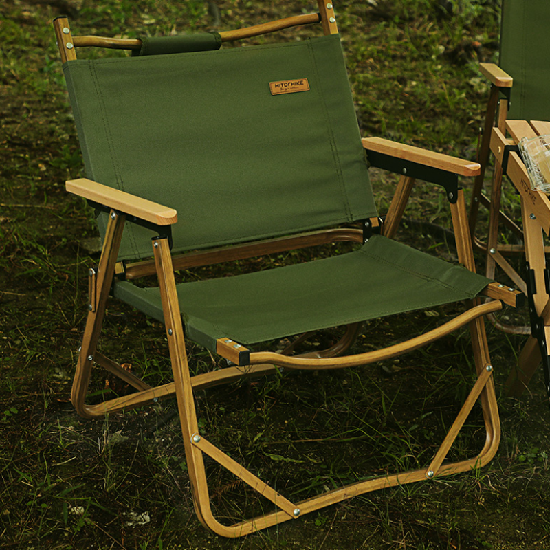 Outdoor Wood Grain Aluminum Folding Camping Chair - Forest Green A - Oncros