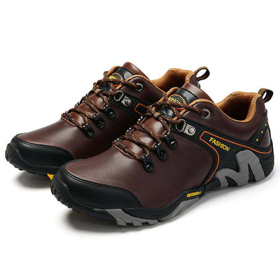 Men's Genuine Leather Hiking Sports Shoes Outdoor Trekking Waterproof Sneakers - Deep Brown / 39 - Oncros