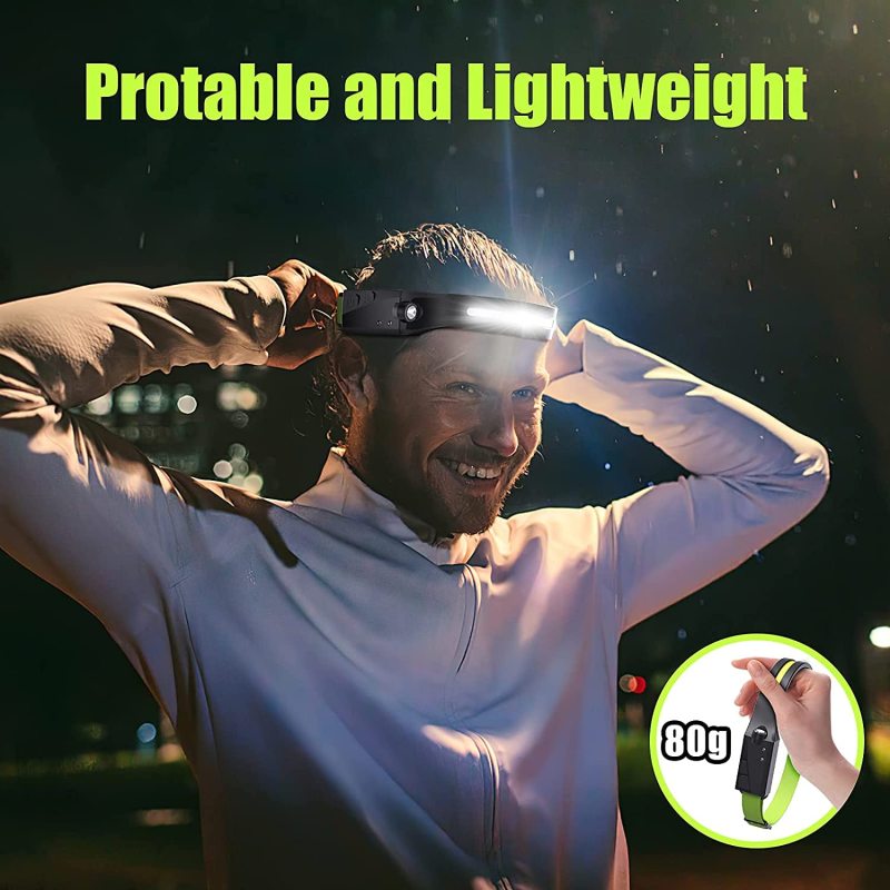 LED Head Torch, USB Headlamp Rechargeable Headlight Waterproof Motion Sensor Headtorch for Kids Adults, Running, Camping, Hiking, Fishing, Hunting - 1PCS - Oncros