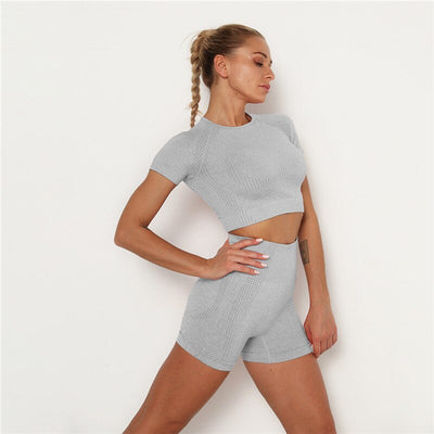 2Pcs Women's Summer Yoga Gym Fitness Running Sports Suits - light gray / S - Oncros
