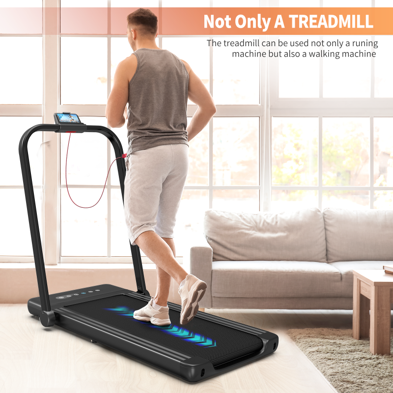 2-In-1 Foldable Treadmill with LED Screen Electric Running/Walking Machine Smart APP, Black - Oncros