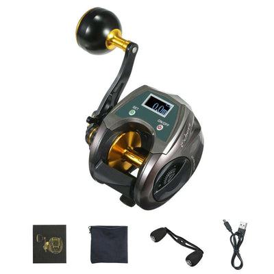 USB Rechargeable Carbon Fiber Baitcasting Reel with Digital Display Electric Fishing Reel - Left - Oncros