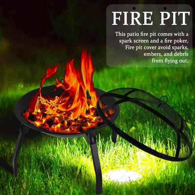 Outdoor Foldable Round Charcoal Fire Pit BBQ Grill with Cover 55cm - Oncros