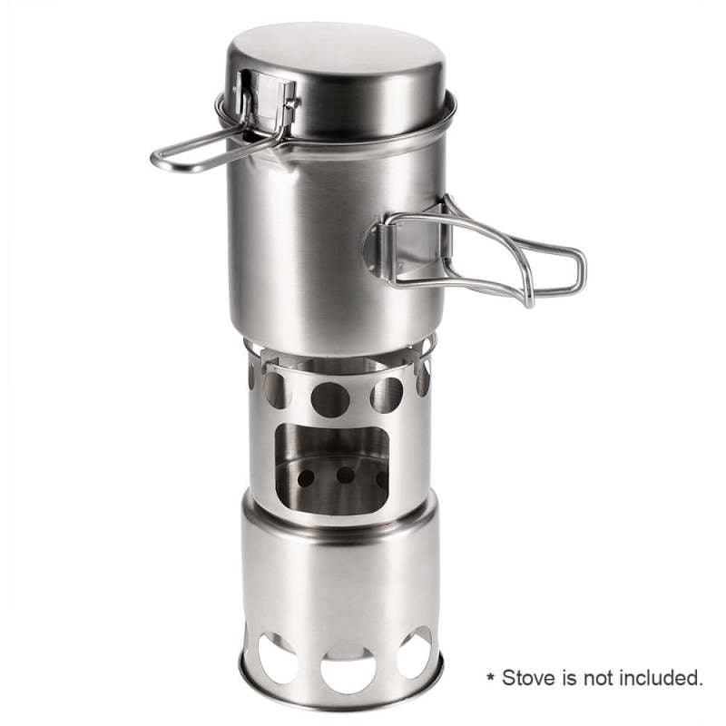 Portable Camping Stove Combo Wood Burning Stove and Cooking Pot Set for Outdoor Hiking - Oncros