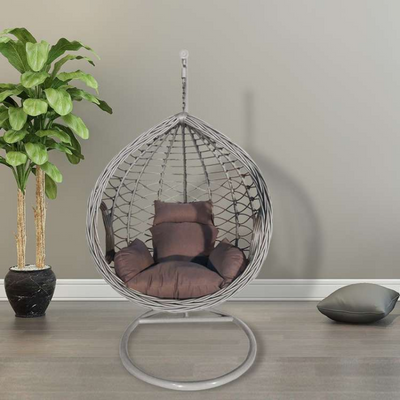 Natrual Rattan Egg Shape Lounge Hanging Chair Outdoor Patio & Indoor Balcony, Brown/Gray - Gray 95cm - Oncros