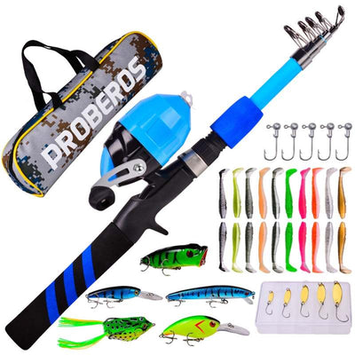 Children Fishing Pole Ultralight Fishing Rod+Fishing Reel+Fishing Lures with Storage Bag - Blue 1 - Oncros