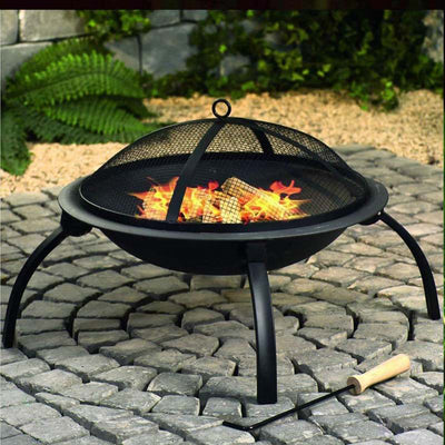 Outdoor Foldable Round Charcoal Fire Pit BBQ Grill with Cover 55cm - Oncros