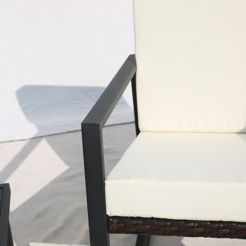 Ely-2 Modern Garden Rattan Rocking Leisure Chair with Tea Table 3Pcs，Black - Oncros