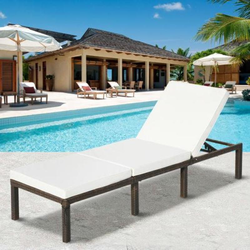 Comfortable & Breathable Rattan Sun Lounger Sofa Bed With Cushion For Garden - Brown - Oncros