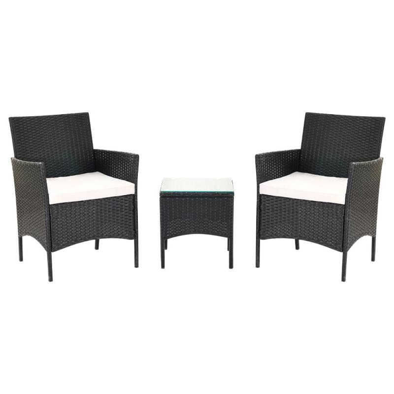 Ely-2 Brief Patio Rattan Chairs with Tea Table set 3Pcs，Dark Brown - Oncros