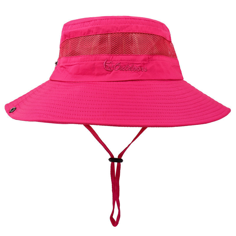 Outdoor New Summer Sun UV Protection Wide Brim Bucket Hats Fishing Hat Beach Hats Unisex - Rose red - Oncros
