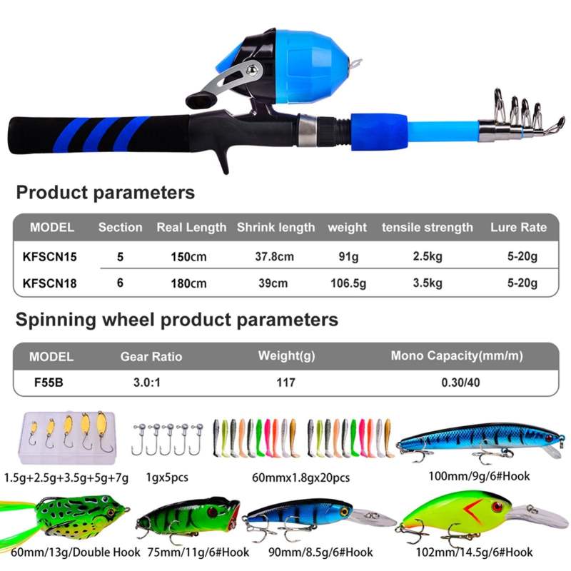 Children Fishing Pole Ultralight Fishing Rod+Fishing Reel+Fishing Lures with Storage Bag - Oncros