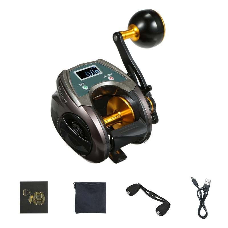USB Rechargeable Carbon Fiber Baitcasting Reel with Digital Display Electric Fishing Reel - Right - Oncros