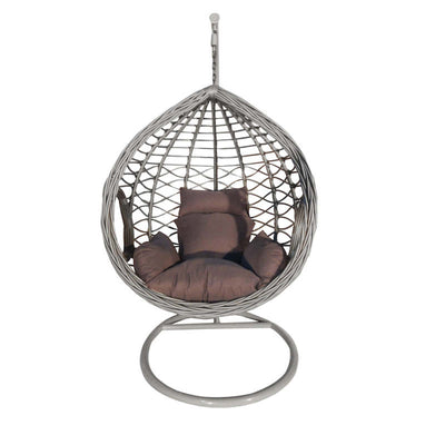 Natrual Rattan Egg Shape Lounge Hanging Chair Outdoor Patio & Indoor Balcony, Brown/Gray - Oncros