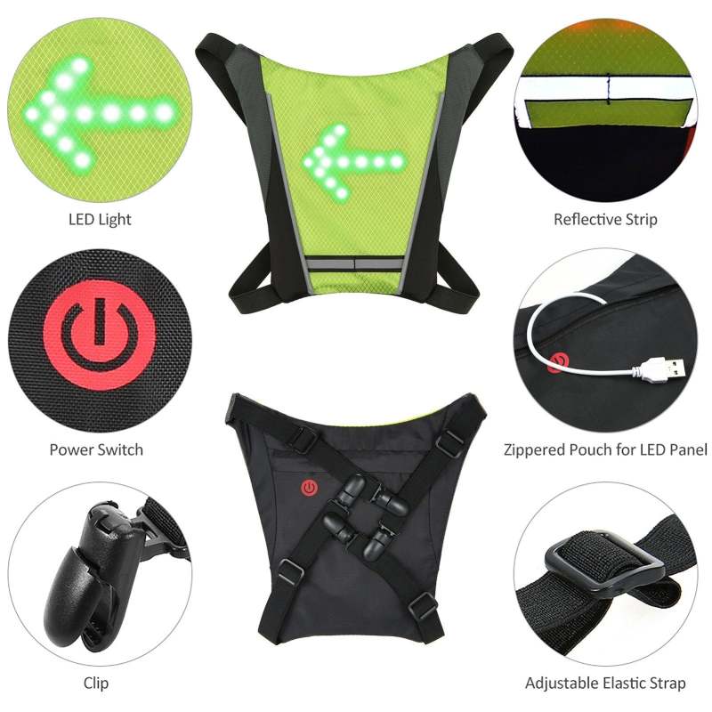 LED Turn Signal Direction Indicator Bike Pack USB Rechargeable Reflective Backpack Safety Light - Oncros