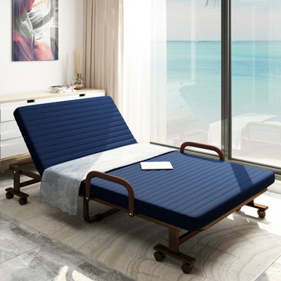 Folding Bed Reclining Foldable Bed Multifunctional Single Bed Sofa Bed With Rotating Wheels With Brake - Navy - Oncros