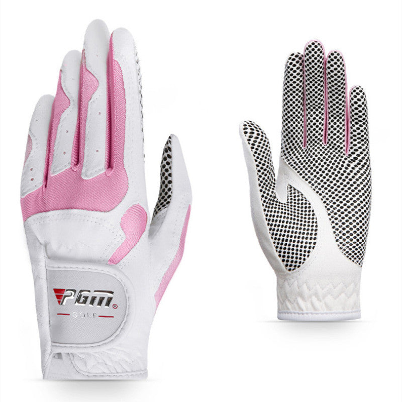 Women Golf Gloves Soft Microfiber Cloth Anti-Slip Beads Breathable - white pink / 17 - Oncros