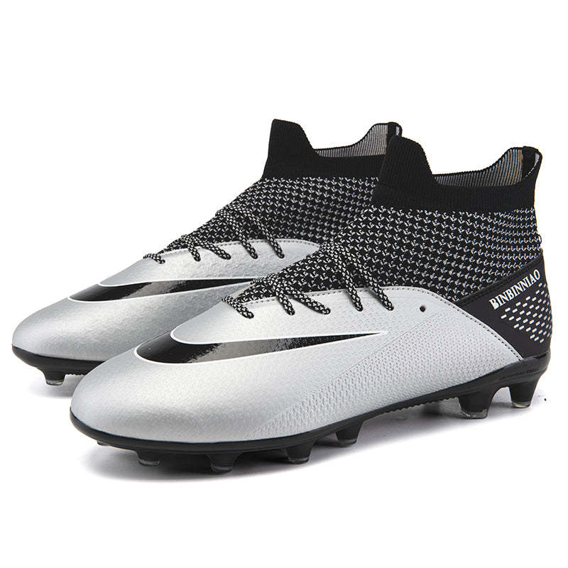 Indoor High Ankle Soccer Shoes Training Adult Non-Slip FG Football Boots Men Light Sneakers - Silver FG / 38 - Oncros