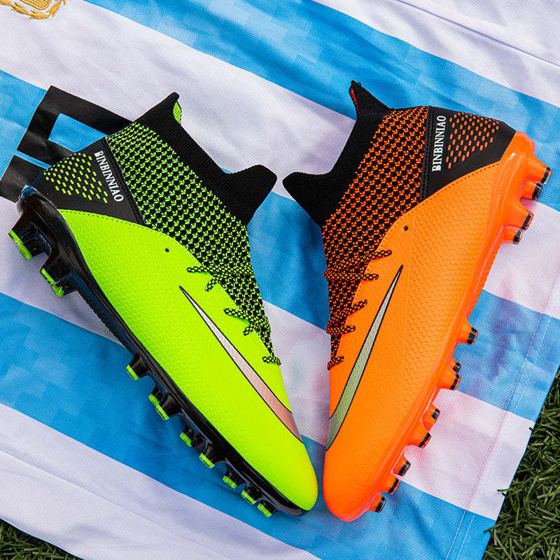 Indoor High Ankle Soccer Shoes Training Adult Non-Slip FG Football Boots Men Light Sneakers - Green Orang FG / 45 - Oncros