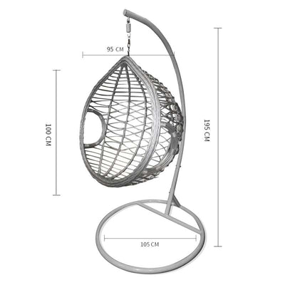 Natrual Rattan Egg Shape Lounge Hanging Chair Outdoor Patio & Indoor Balcony, Brown/Gray - Oncros