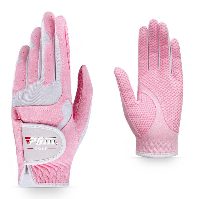 Women Golf Gloves Soft Microfiber Cloth Anti-Slip Beads Breathable - pink white / 17 - Oncros