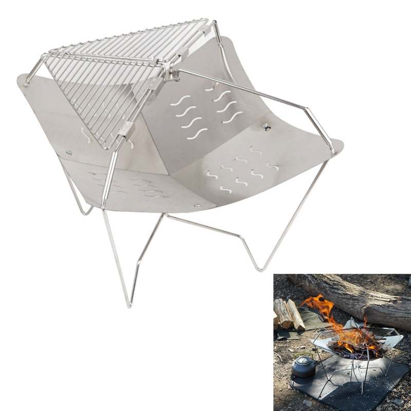 Folding Wood Burning Rack Firewood Rack Wood Grill for Camping Backpacking Fishing Picnic - Oncros