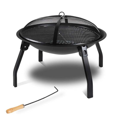 Outdoor Foldable Round Charcoal Fire Pit BBQ Grill with Cover 55cm - Oncros