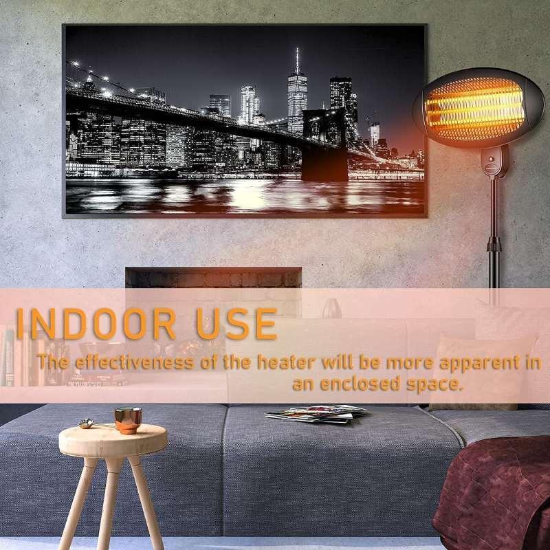 Standing or Wall Ceiling Mount Quartz Heater Indoor and outdoor Black 2000W - Oncros