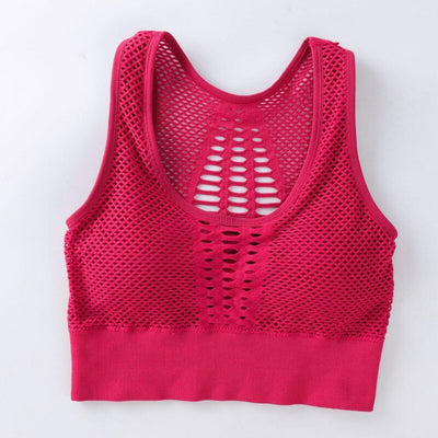Women's Mesh Support Cross Back Sport Bra With Removable Cups - Red / One Size 45kg-90kg - Oncros