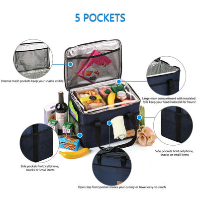 Outdoor Insulated Lunch Bag Reusable Foldable Tote Large Capacity Portable Picnic Carrier Bag - Oncros