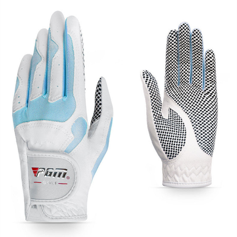 Women Golf Gloves Soft Microfiber Cloth Anti-Slip Beads Breathable - white blue / 17 - Oncros