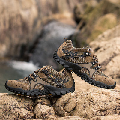 Hiking Shoes Waterproof Breathable Elastic Leather Walking Tour Beach Rock Outdoor Men Climbing Trekking Shoes - Brown / 43 - Oncros