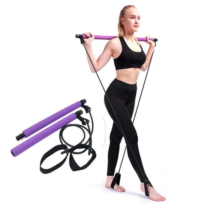 Pilates Bar Workout Stick with Resistance Band - 20LB Purple - Oncros