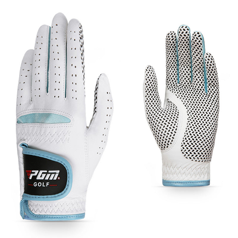 Golf Gloves Women Real Leather Breathable 1 Pair Right Left Hand - White blue / 17 - Oncros