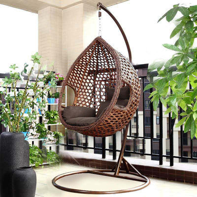 Natrual Rattan Egg Shape Lounge Hanging Chair Outdoor Patio & Indoor Balcony, Brown/Gray - Brown 105cm - Oncros