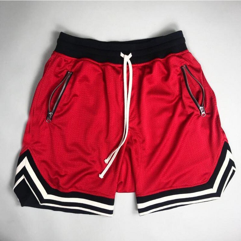 Male Slim Fit Short Pants Knee Length Breathable Mesh Sweatpants - red / XXL - Oncros