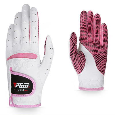 Golf Gloves Women Real Leather Breathable 1 Pair Right Left Hand - White pink / 17 - Oncros