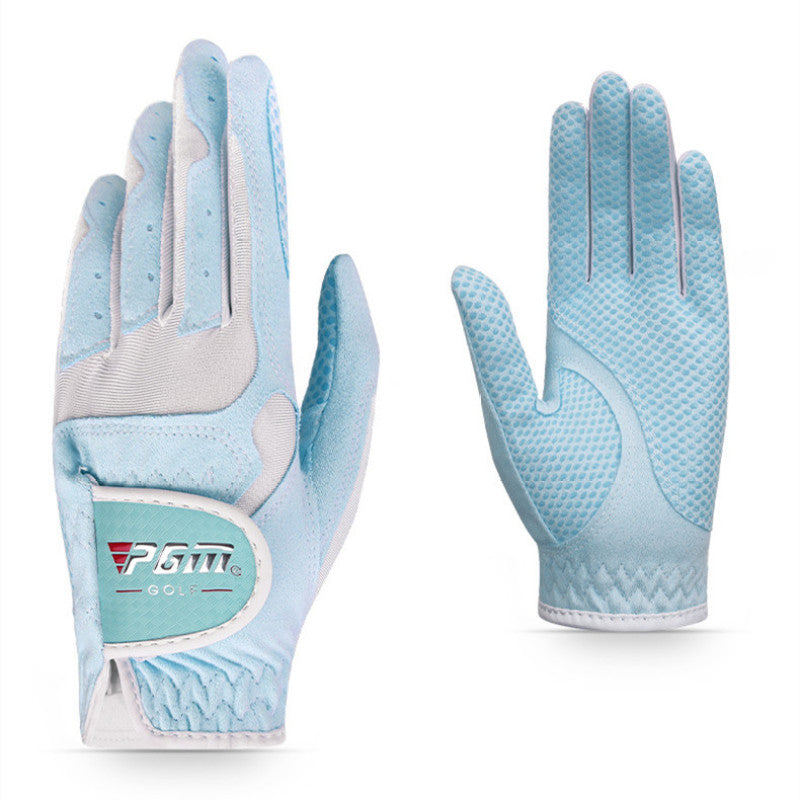 Women Golf Gloves Soft Microfiber Cloth Anti-Slip Beads Breathable - blue white / 17 - Oncros
