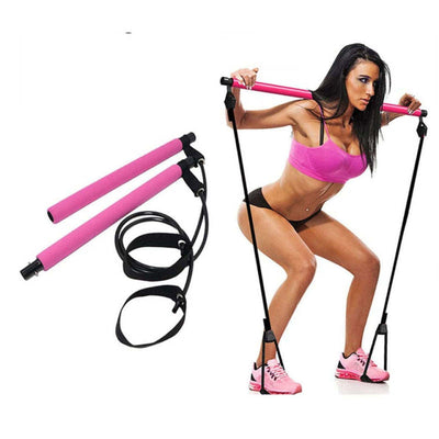 Pilates Bar Workout Stick with Resistance Band - 20LB Pink - Oncros
