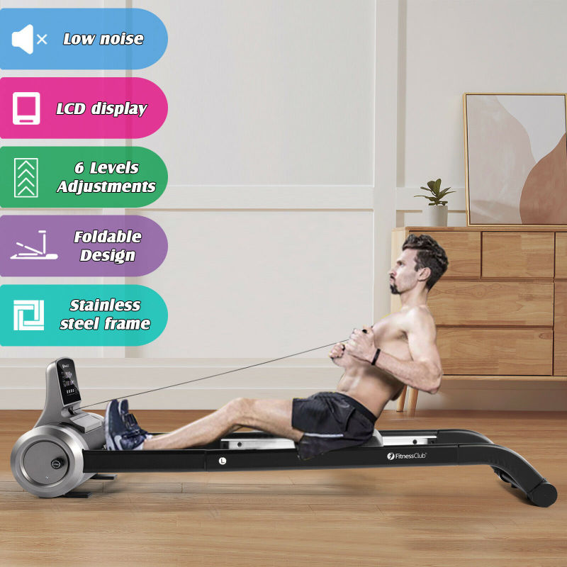 Deluxe Folding Rowing Machine Indoor Cardio Workout LCD Monitor - Oncros